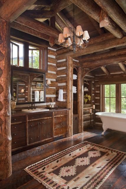 Salle de bain rustique bois massif style éclectique