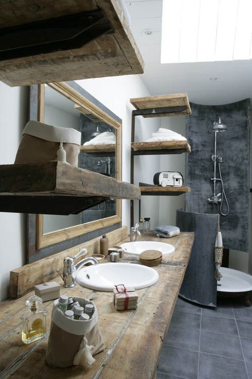 Salle de bain rustique touche minimaliste