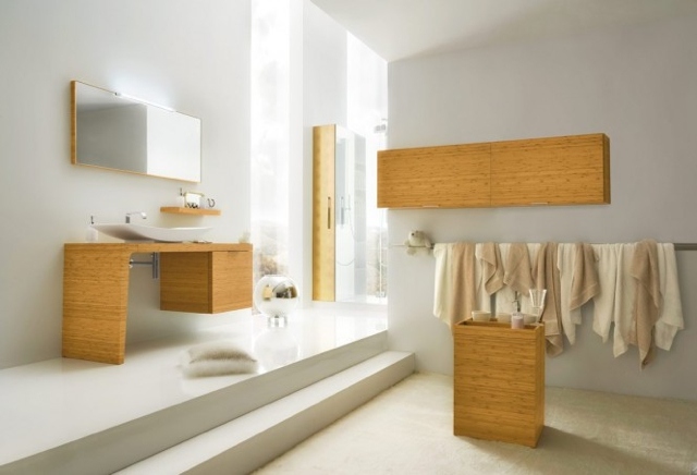 Salle de bains moderne grise details bois