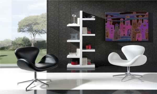 Salon design avec des fauteuils de forme insolite
