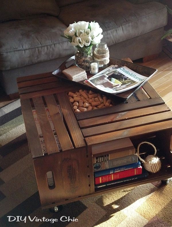 Table basse DIY faite de caisses de vin