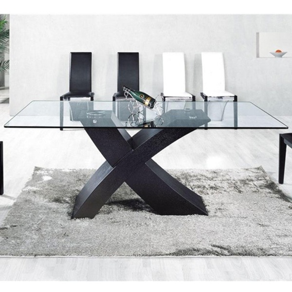 Table en verre sur pied noir