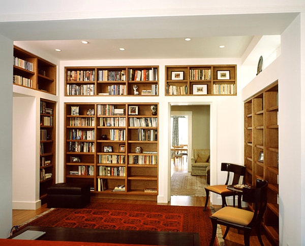 aménagement bibliothèque bois étagères