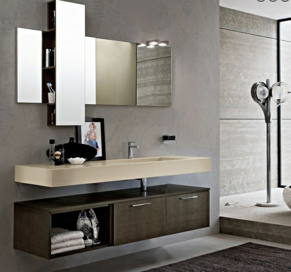 ameublement salle bains ambiance contemporaine gris brun
