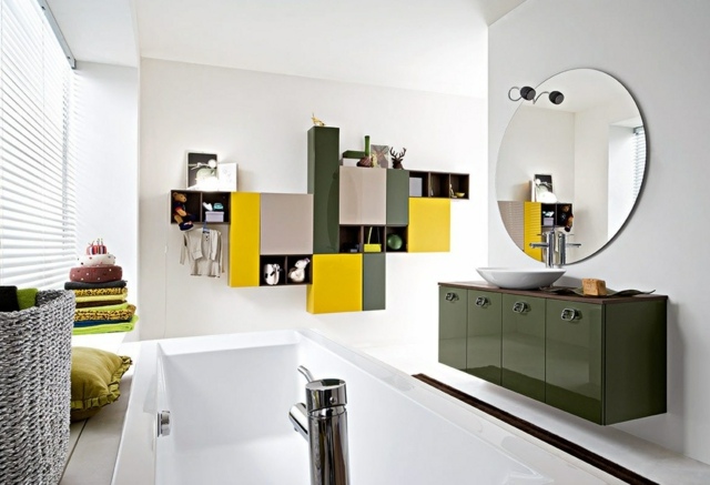 ameublement vert jaune salle de bain design