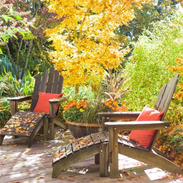 aménagement de jardin chaise longue bois automne