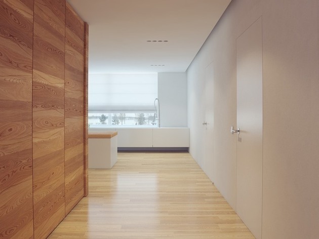 apartement moderne blanc reflechissant parquet lisse vestibule entree bois