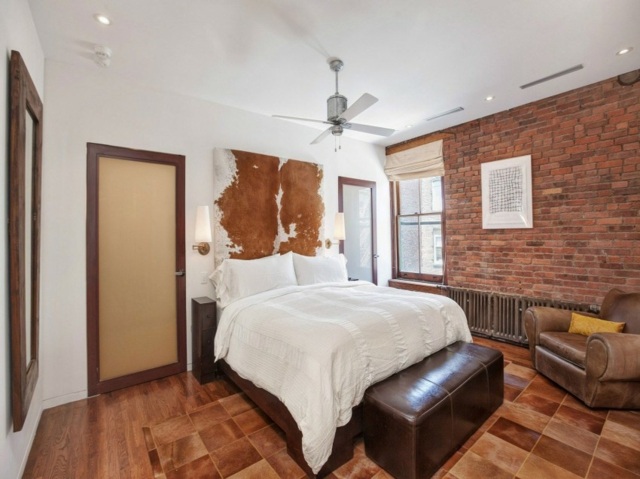 appartement de luxe new york chambre peau vache parquet brique