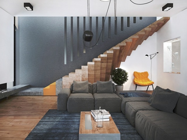 Appartement design avec son escalier singulier bois unique idée