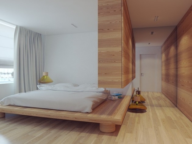 appartement moderne contemporain chambre coucher lit matelas bois plateforme