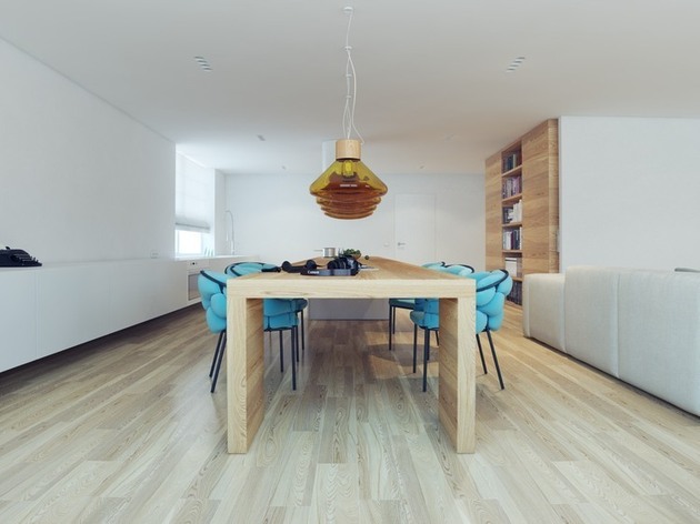 appartement moderne contemporain sejour salle manger table symetrie luminaire