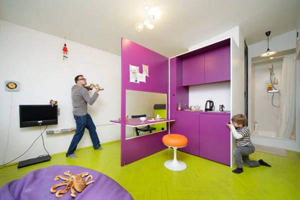 appartement moderne coloré vert violet