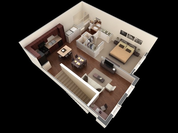 appartement une pièce avec chambre vaste
