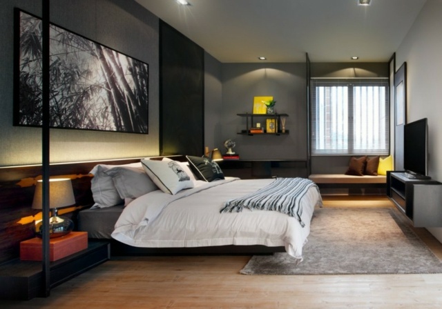 appartements luxe design interieur lit double gris noir