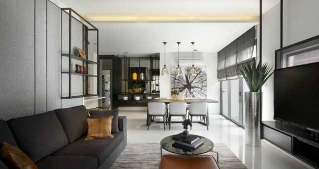 appartements luxe sejour interieur marron bois luminaire