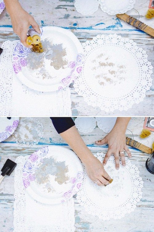 appliquez peinture acrylique napperons table de mariage vintage