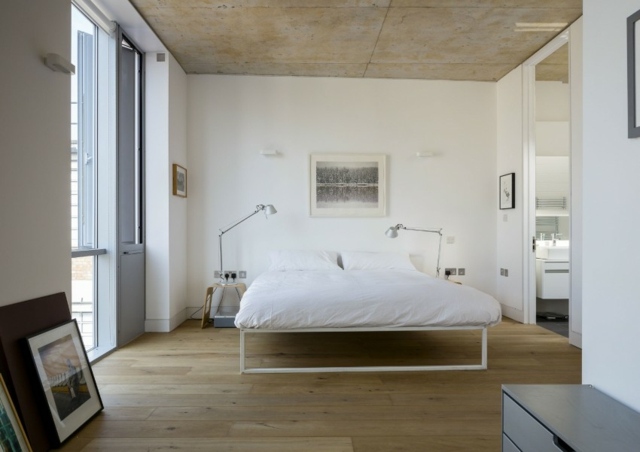 architecture moderne chambre interieur lit blanc cadre