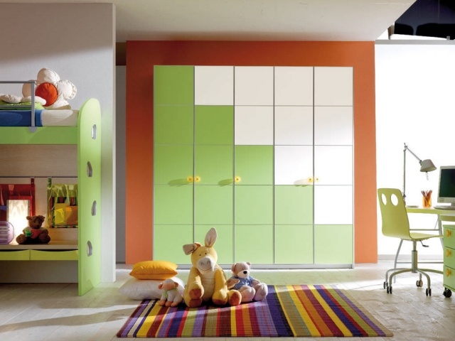 armoire-chambre-enfant-blanc-vert-pâle-design-élégant armoire chambre enfant