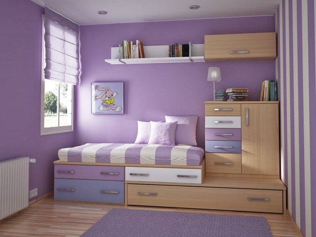 armoire-chambre-enfant-bois-tiroirs-lilas-bleu-pâle-blanc-murs-lilas armoire chambre enfant