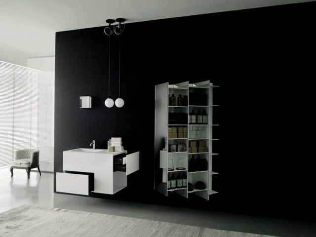 Armoire moderne avec miroir intégré salle bains noir blanc