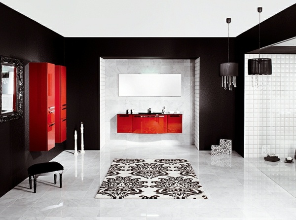 armoire salle de bain rouge noir