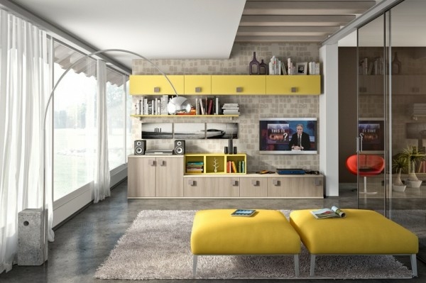 armoire salon bois jaune