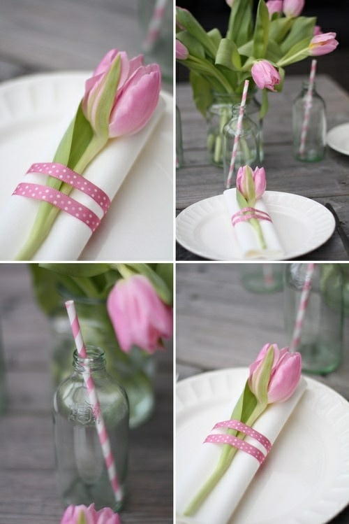 arts table assiette serviette tulipe rose