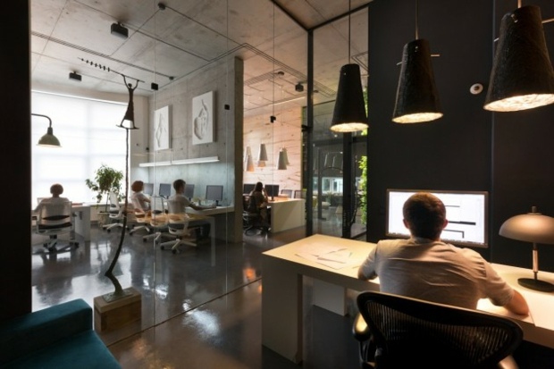 atelier architecture bureau bois luminaires cônes