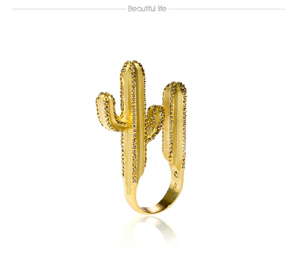 bague moderne dorée cactus