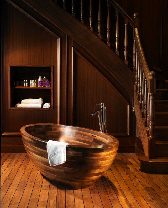 baignoire en bois luxe maison contemporaine