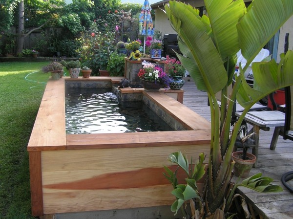 bassin bois jardin koi mini