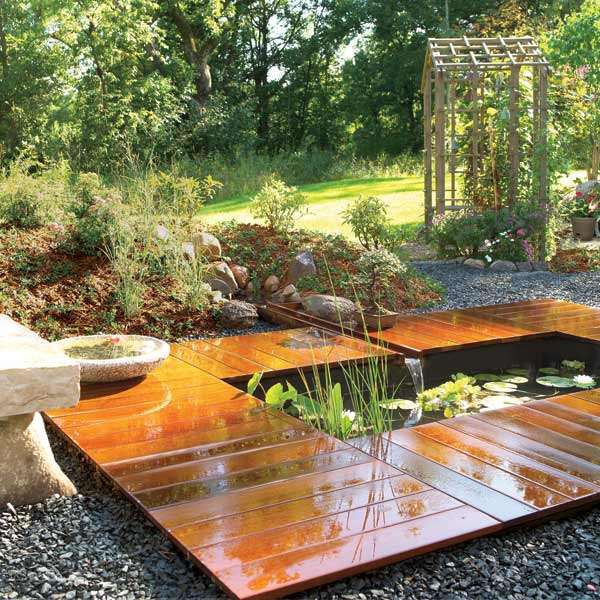 bassin de jardin bois nénuphars