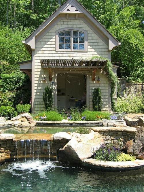 bassin de jardin petite maison lac conte