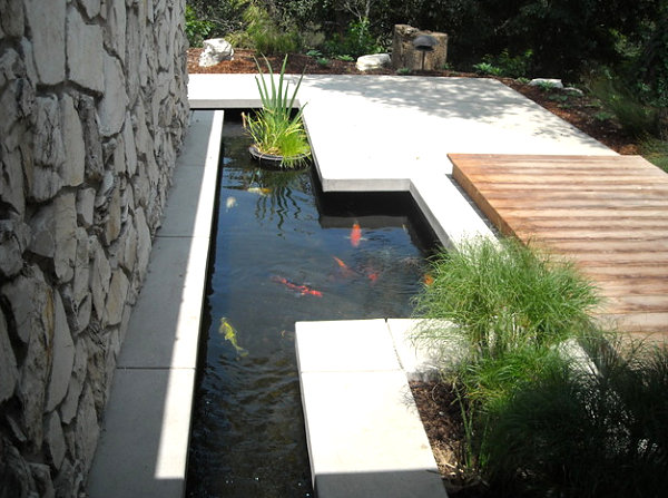 bassin jardin géométrique pierre bois