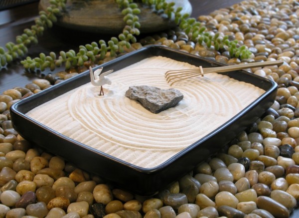 bassin sable pierre jardin japonais