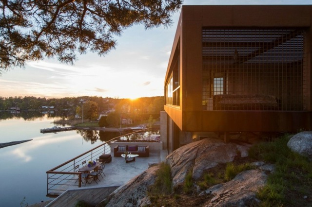 belle maison lac coucher soleil stockholm