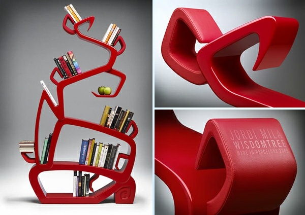 bibliothèque rouge design forme irregulière