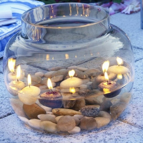 bocal style acquarium bougies flottantes caillous