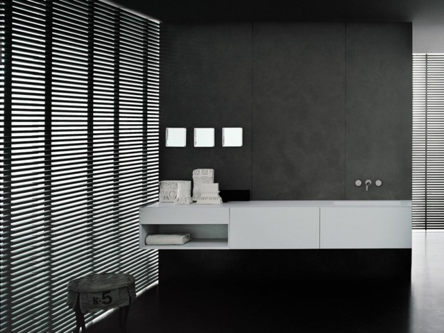 Meuble sous lavabo minimaliste futuriste par Boffi bains blanc