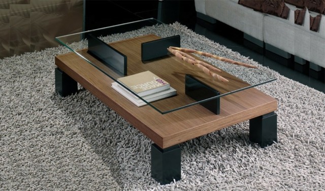 jeu matière combinaison table bois verre table basse