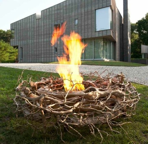 bol coupe vasque feu exterieur nid branche branchage herbe maison-moderne