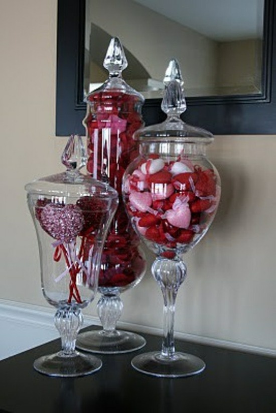 bols transparents coeurs rouges décoration