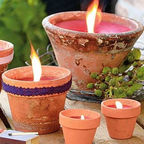 bougies vieux pots de fleurs recyclés