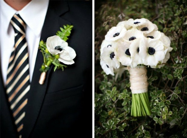 bouquet mariage boutonnière noir blanc