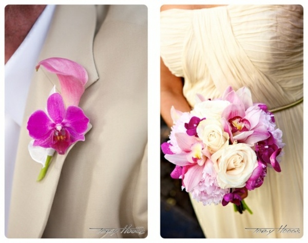 bouquet mariage boutonnière violet blanc