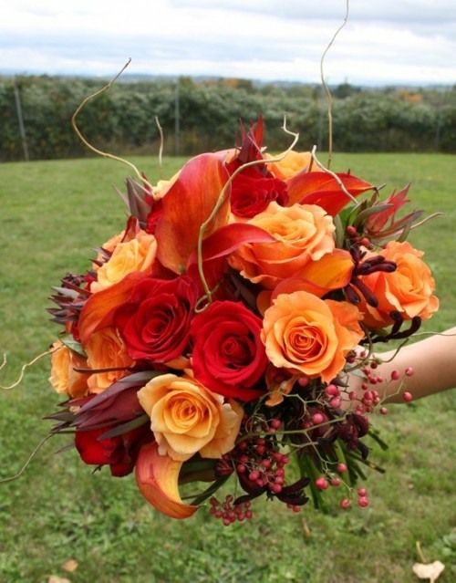 bouquet de mariage orange rouge bois