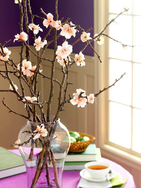 branches fleurs table déco pâques