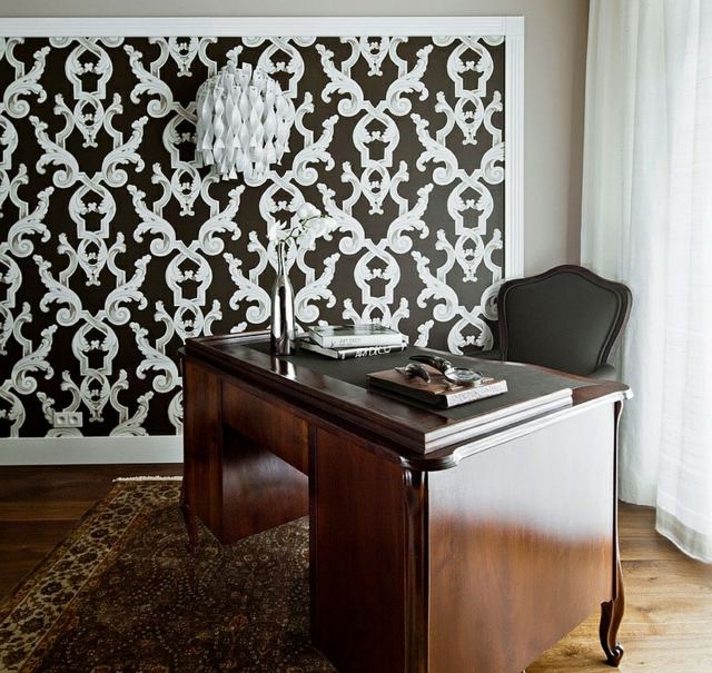 bureau à domicile sophistiqué fond papier peint motifs complexe