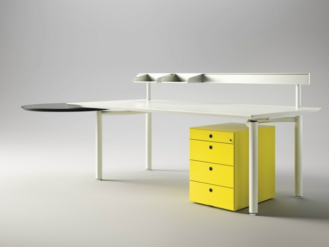 mobilier de bureau plusieurs niveaux tiroirs jaune blanc 