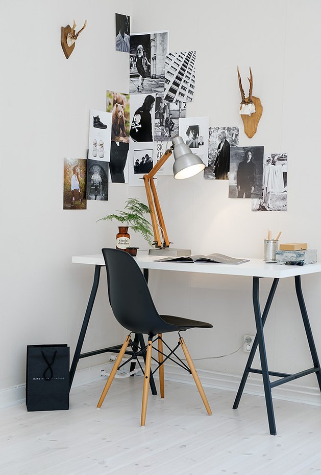 bureau sur tréteaux chaise eames blanc design